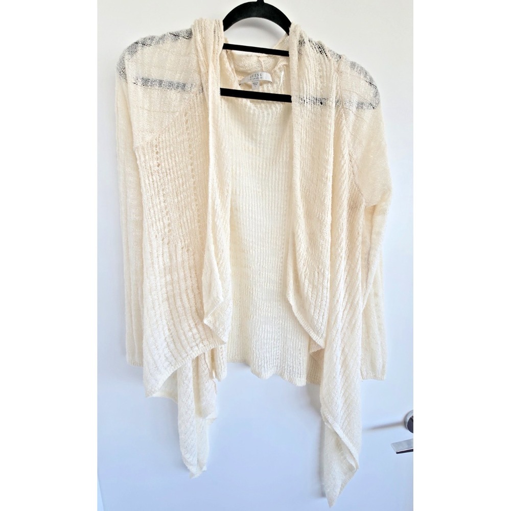 Guess Crochet Open Front Top Cardigan Sz L Ivory Bohemian Y2K Whimsy Fairy